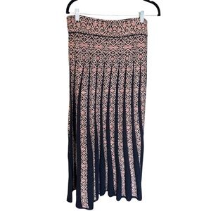 Peruvian Connection Size L Skirt Knit Prima Cotton Maxi Accordion Pleat Black